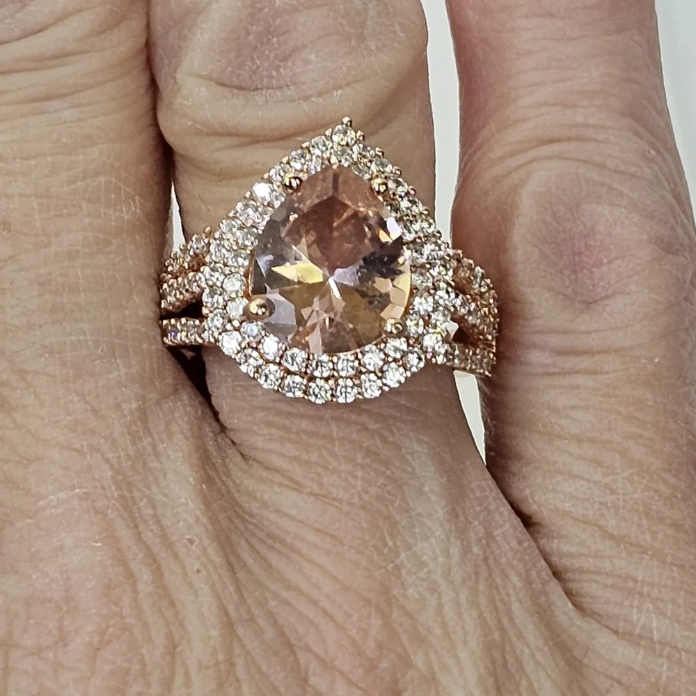Genuine Morganite & White Zircon Sterling Silver With 18k Rose Gold Overlay Sz 7 - Picture 8 of 12